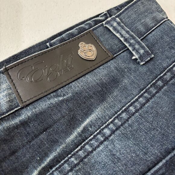Eight 732 Blue Jeans Mens 40X34 Dark Wash Distress Streetwear Skater Hip Hop Y2K - Picture 13 of 15